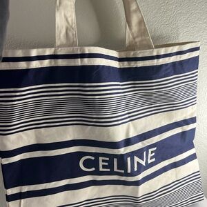 Celine Navy and White Striped Tote
